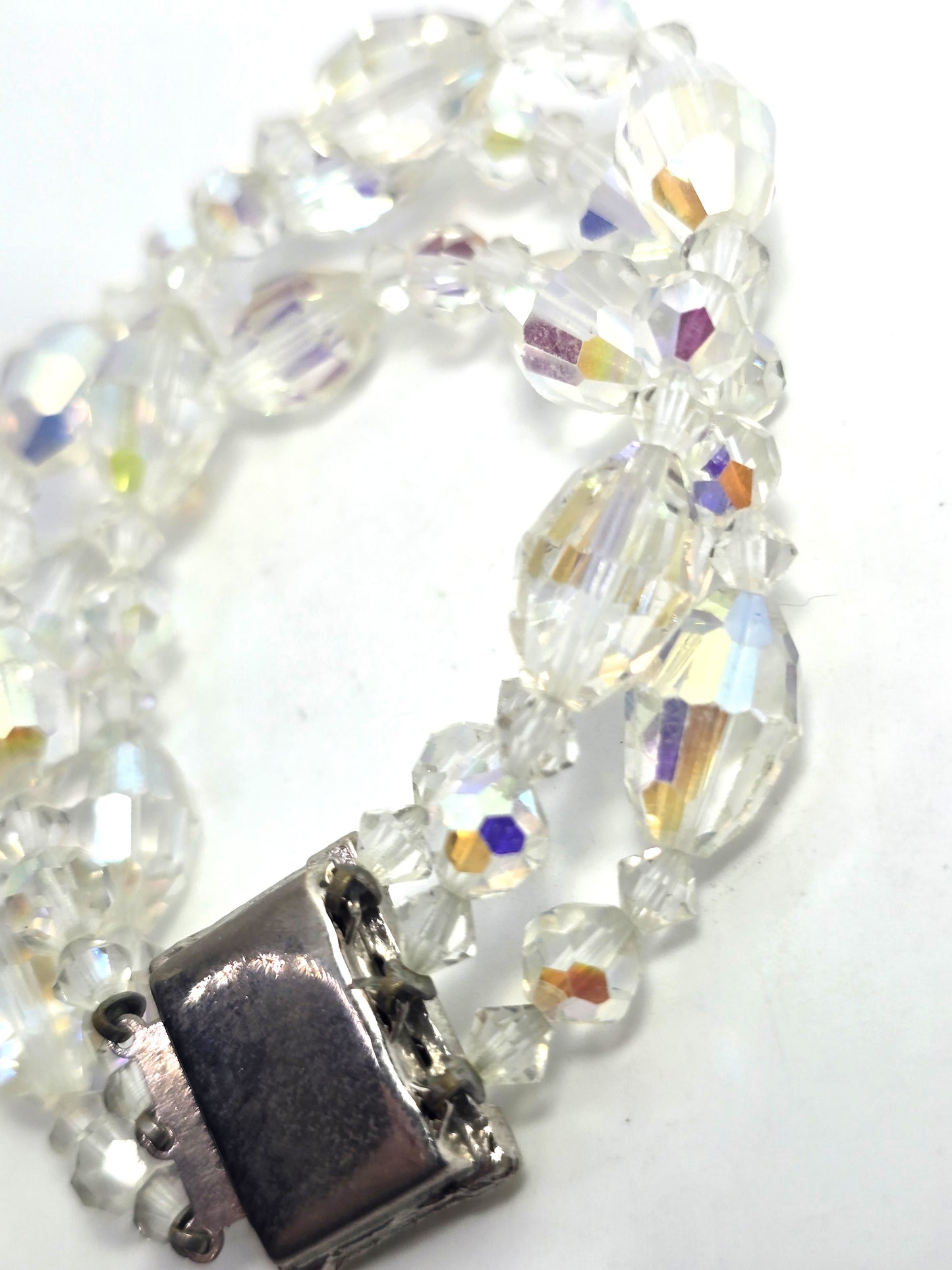 Triple strand vintage barrel beaded Austrian Crystal rhinestone clasp bracelet