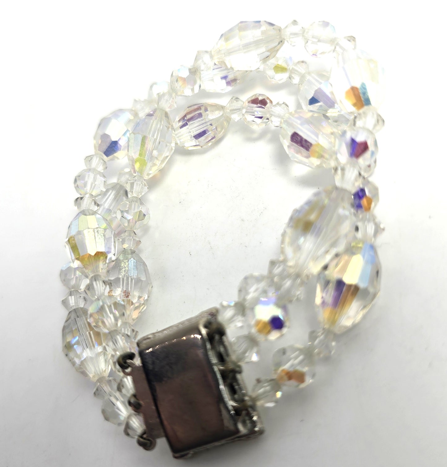 Triple strand vintage barrel beaded Austrian Crystal rhinestone clasp bracelet