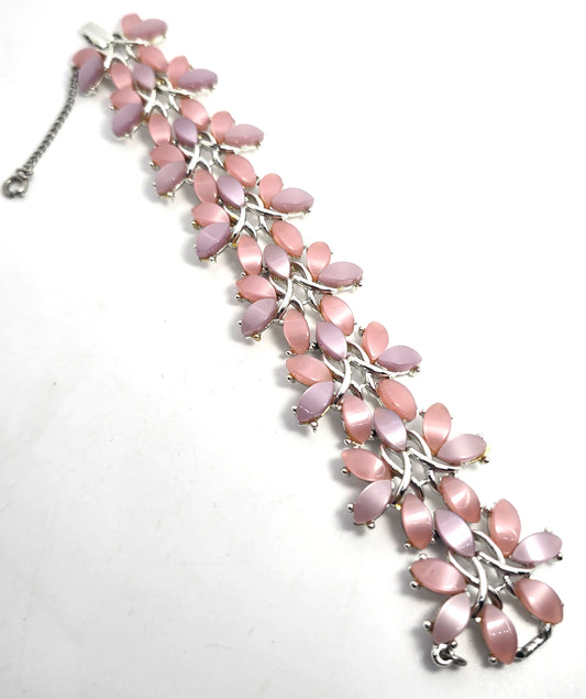 Pink and lavender purple moonglow thermoset lucite vintage bracelet