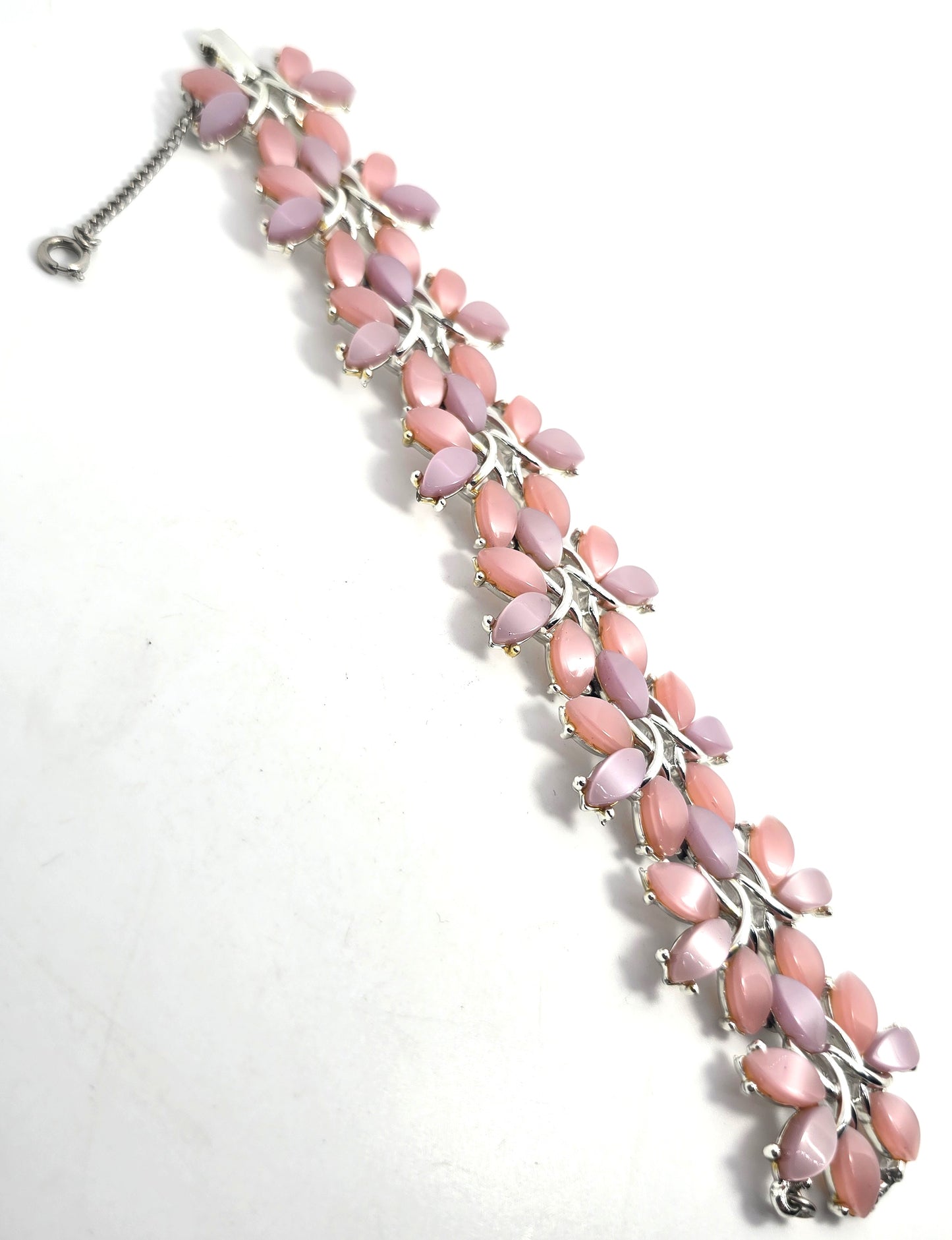 Pink and lavender purple moonglow thermoset lucite vintage bracelet