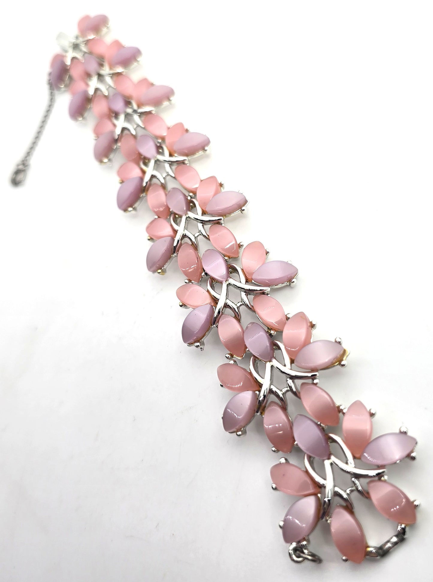 Pink and lavender purple moonglow thermoset lucite vintage bracelet