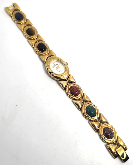 Pierre Jacquard Quartz Scarab Egyptian Revival Gold tone Vintage Watch