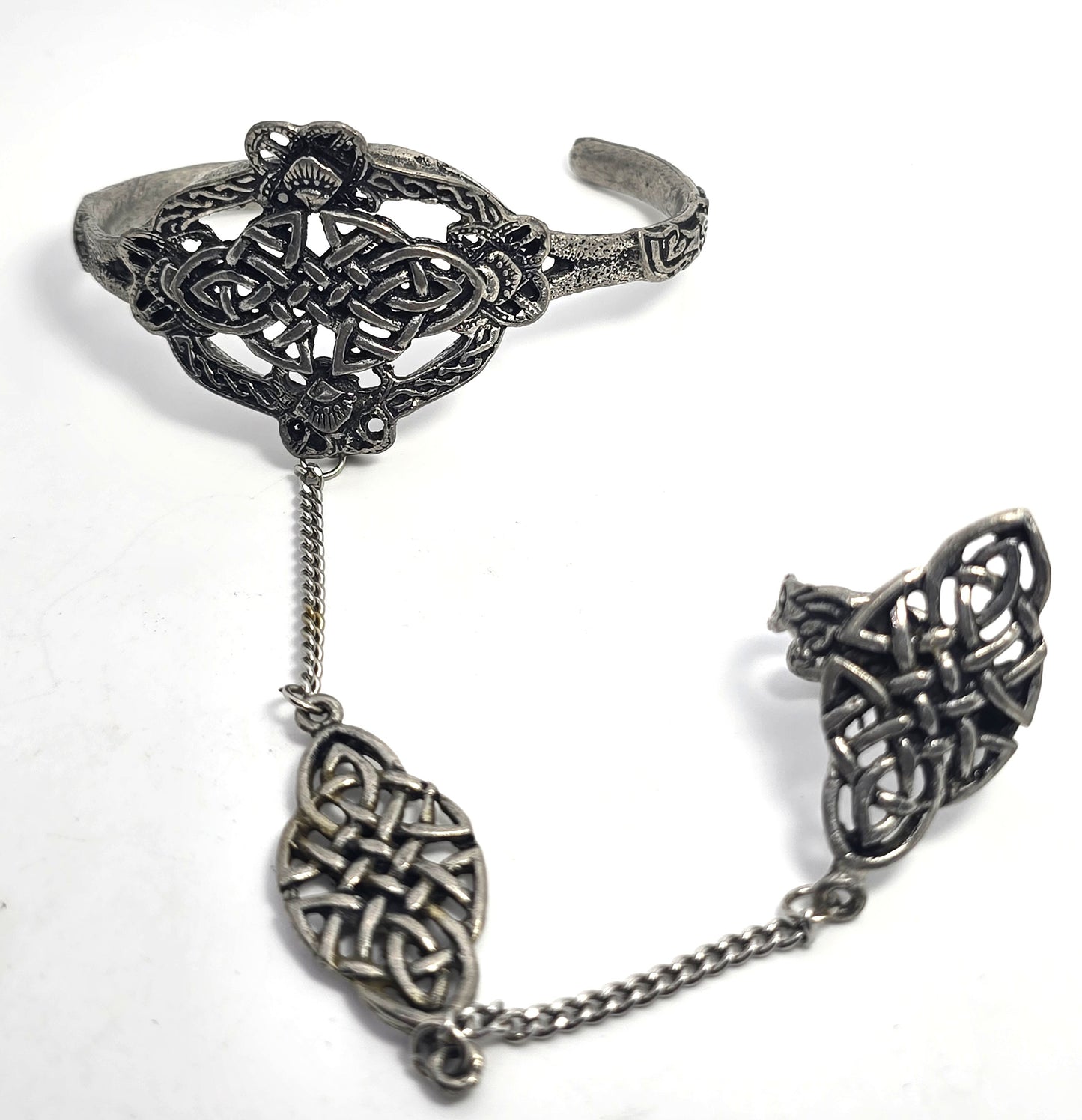 Celtic knot Druid vintage pewter slave bracelet adjustable ring set