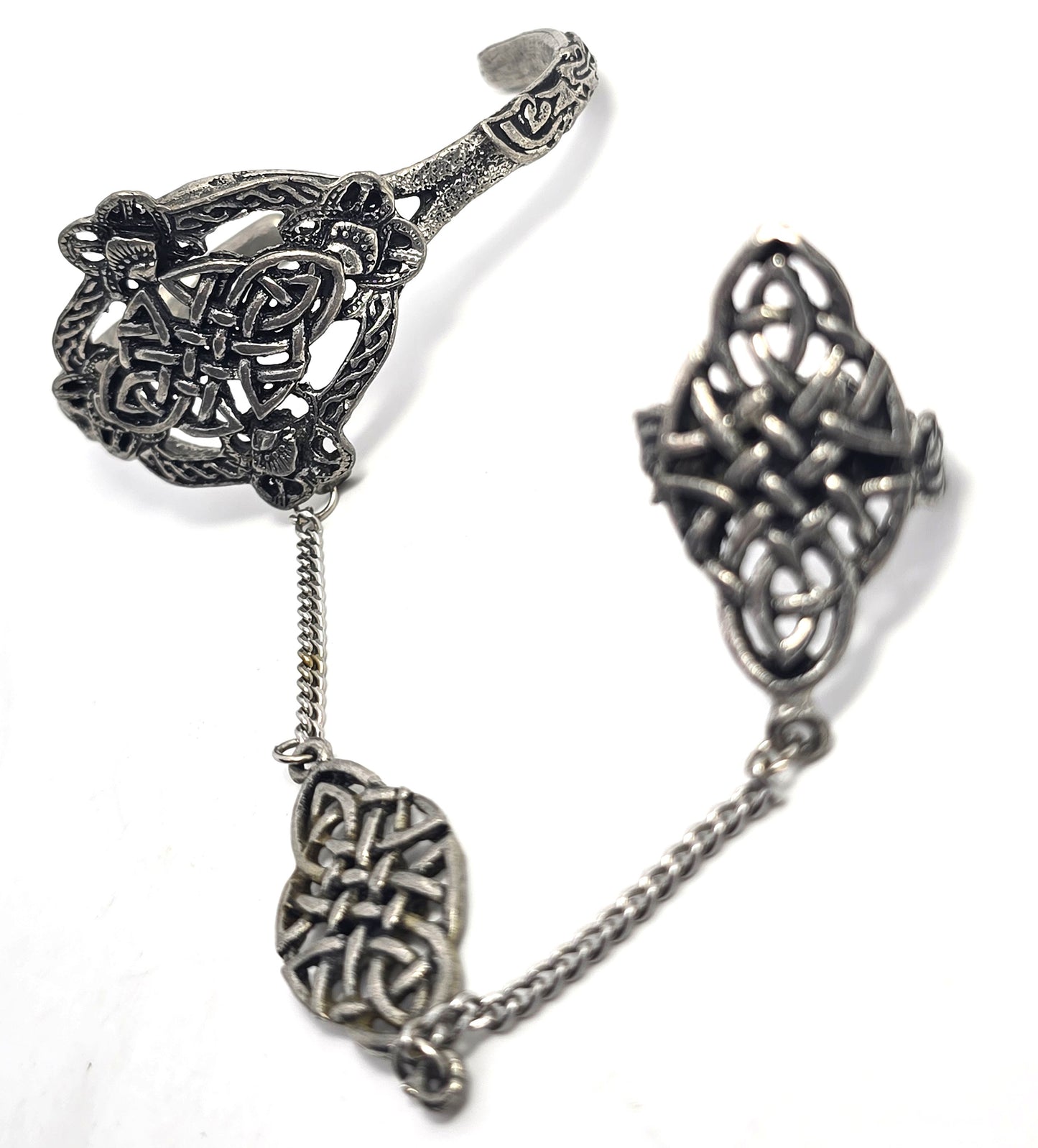 Celtic knot Druid vintage pewter slave bracelet adjustable ring set