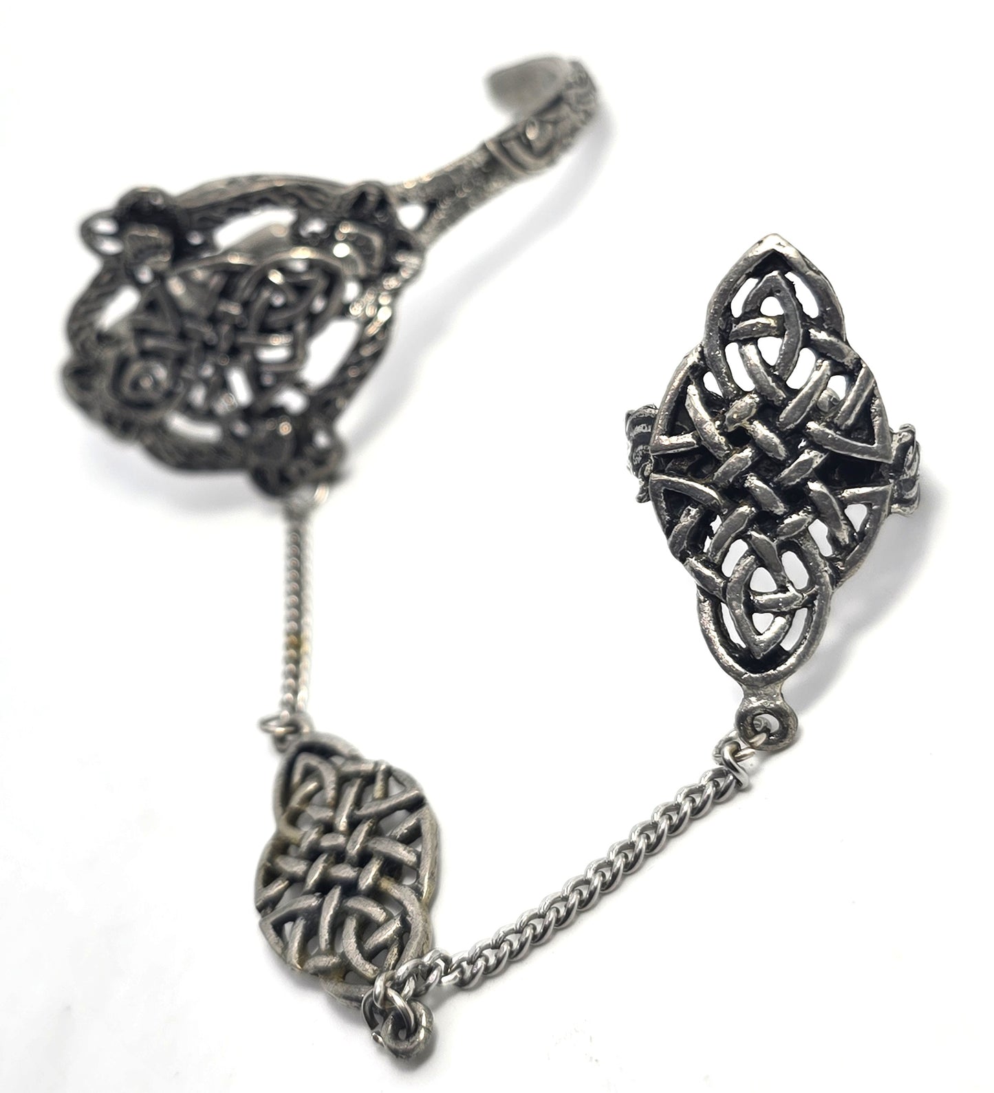Celtic knot Druid vintage pewter slave bracelet adjustable ring set