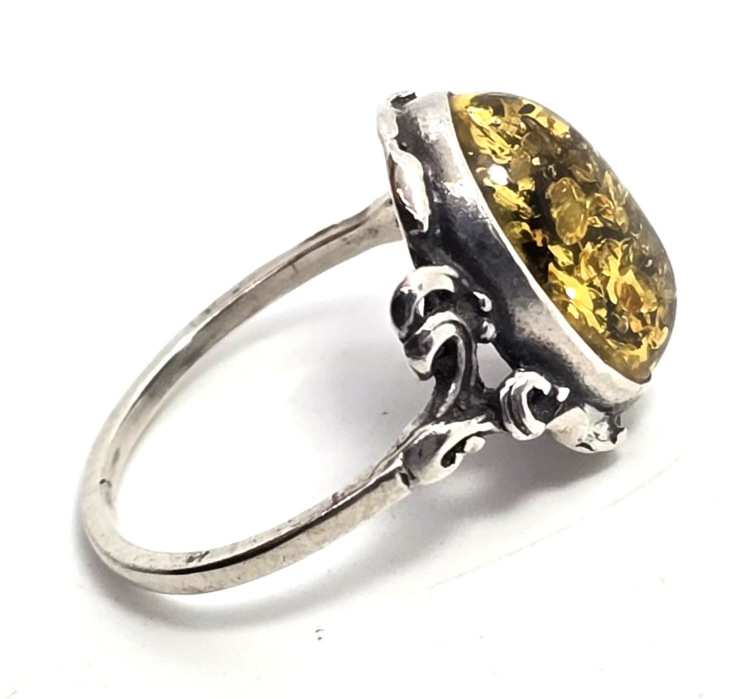 Green Amber gemstone sterling silver statement ring size 7 and 1/4
