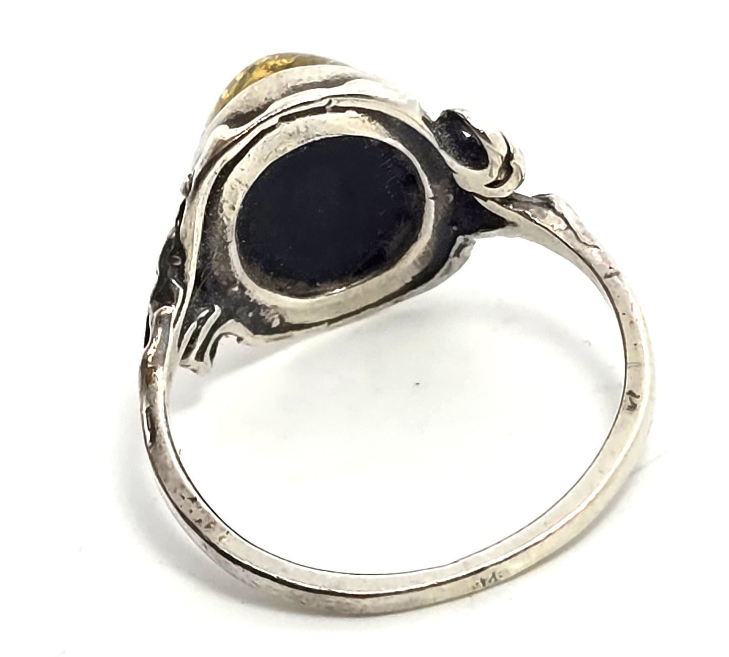 Green Amber gemstone sterling silver statement ring size 7 and 1/4