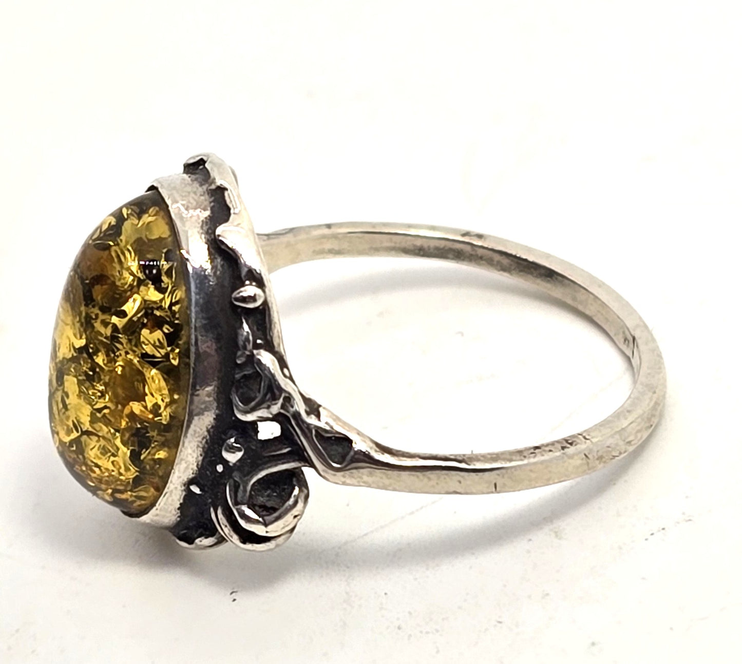 Green Amber gemstone sterling silver statement ring size 7 and 1/4