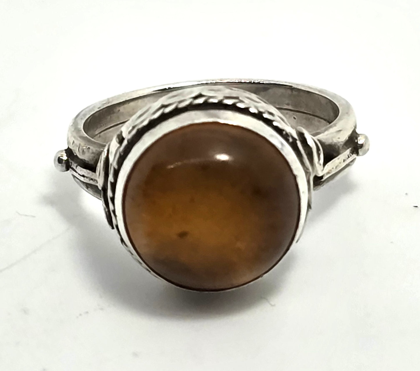 Baltic Amber Round tribal Balinese Bali vintage sterling silver ring size 6