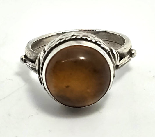Baltic Amber Round tribal Balinese Bali vintage sterling silver ring size 6