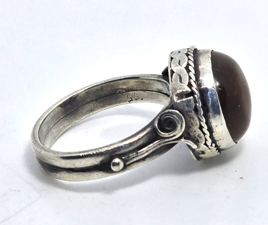 Baltic Amber Round tribal Balinese Bali vintage sterling silver ring size 6