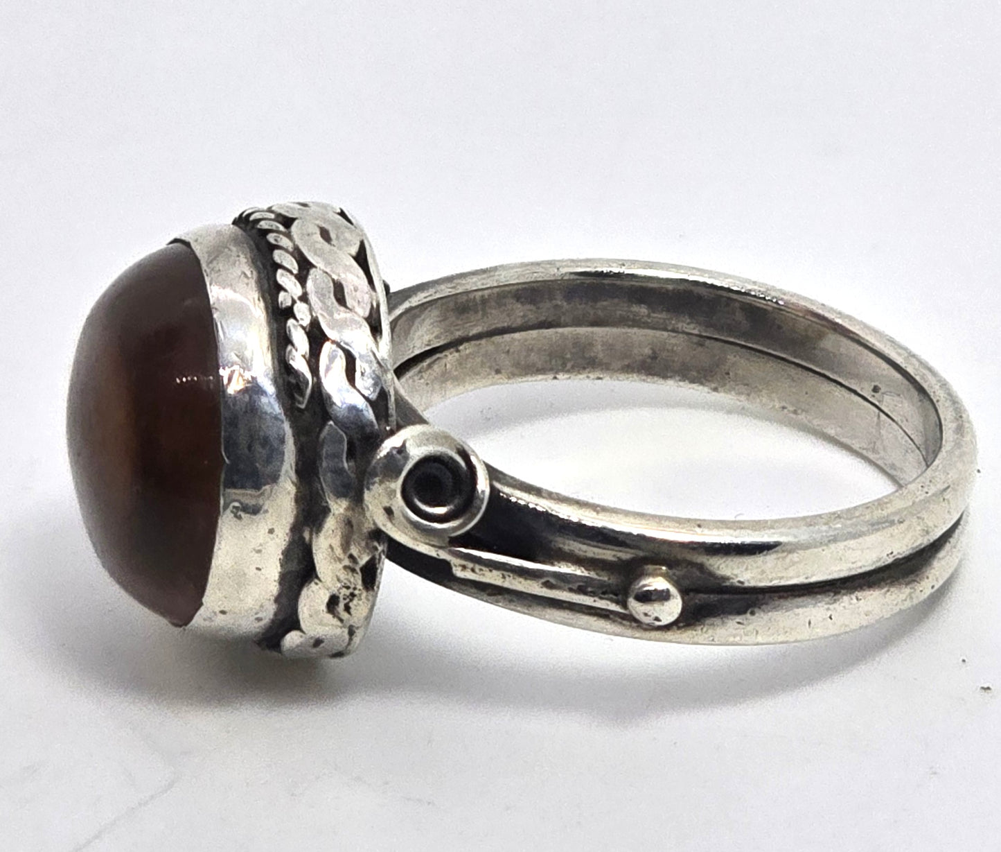 Baltic Amber Round tribal Balinese Bali vintage sterling silver ring size 6