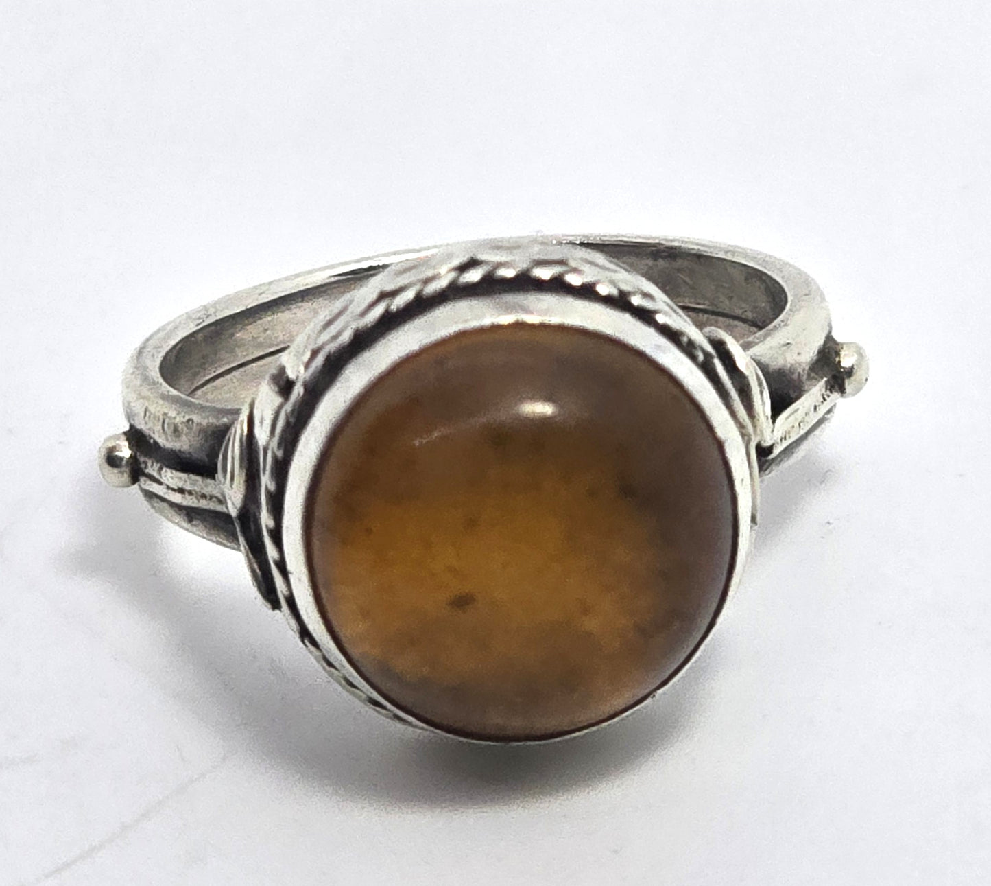 Baltic Amber Round tribal Balinese Bali vintage sterling silver ring size 6