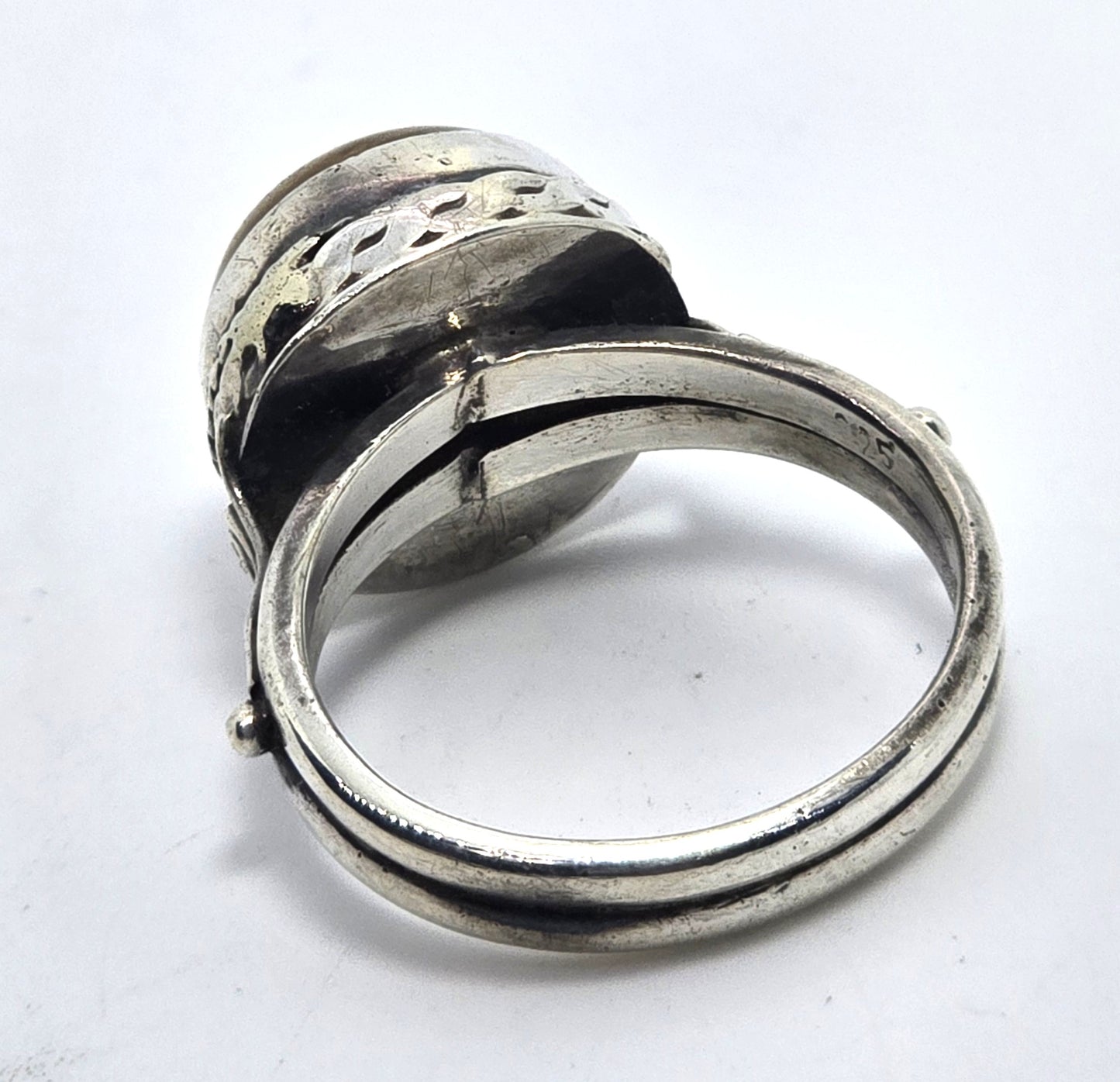 Baltic Amber Round tribal Balinese Bali vintage sterling silver ring size 6