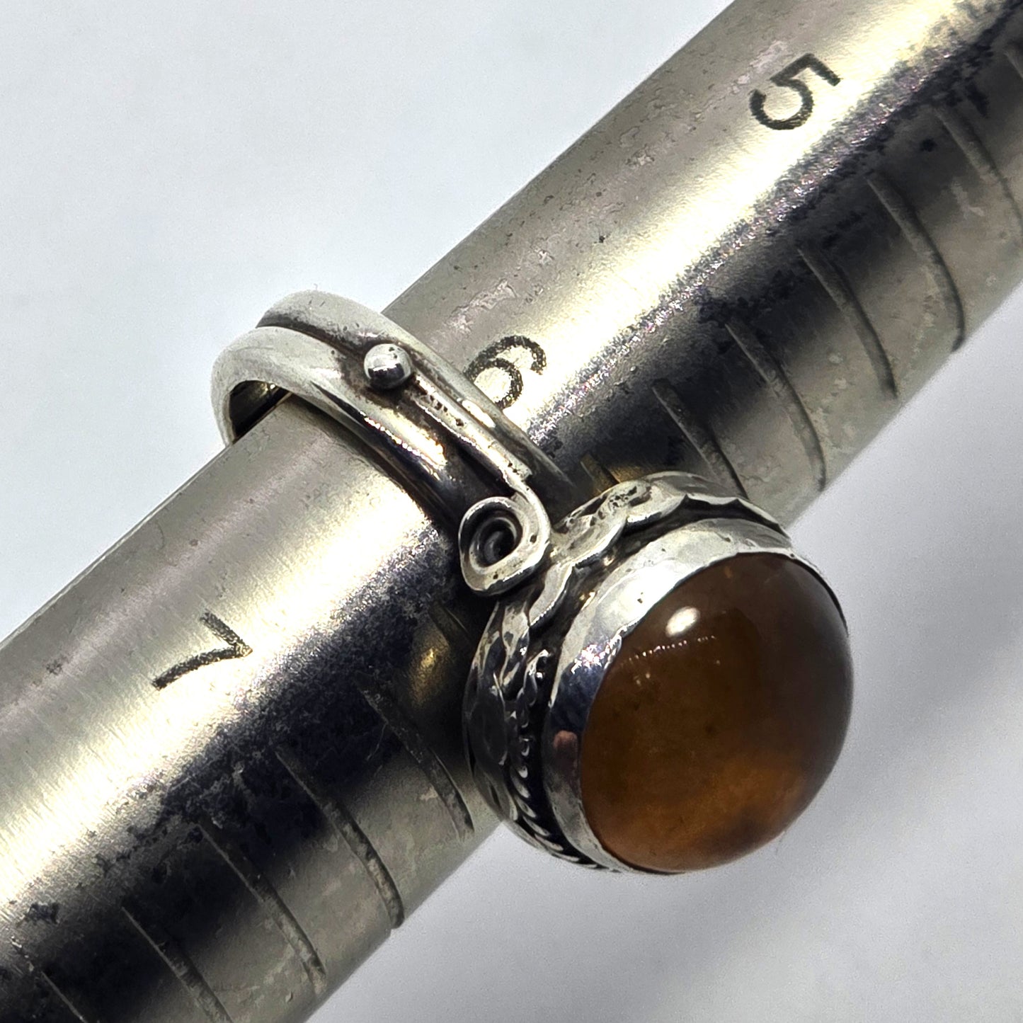 Baltic Amber Round tribal Balinese Bali vintage sterling silver ring size 6
