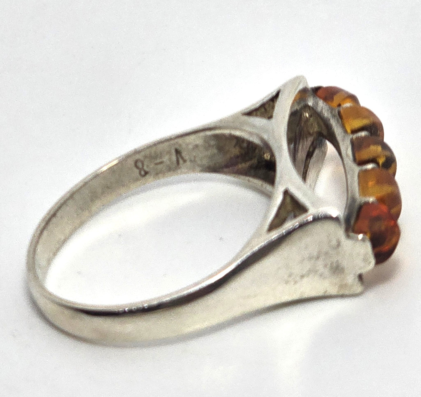 Polish Amber Large three color cab abstract sterling silver statement ring size 7