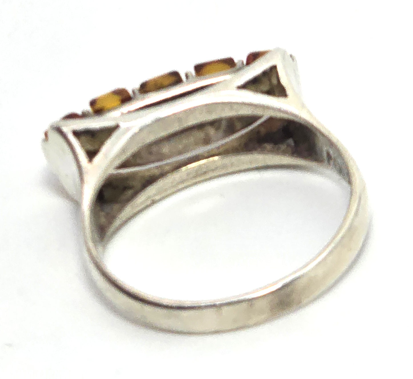 Polish Amber Large three color cab abstract sterling silver statement ring size 7