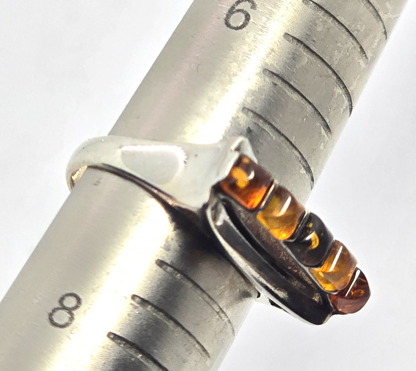 Polish Amber Large three color cab abstract sterling silver statement ring size 7