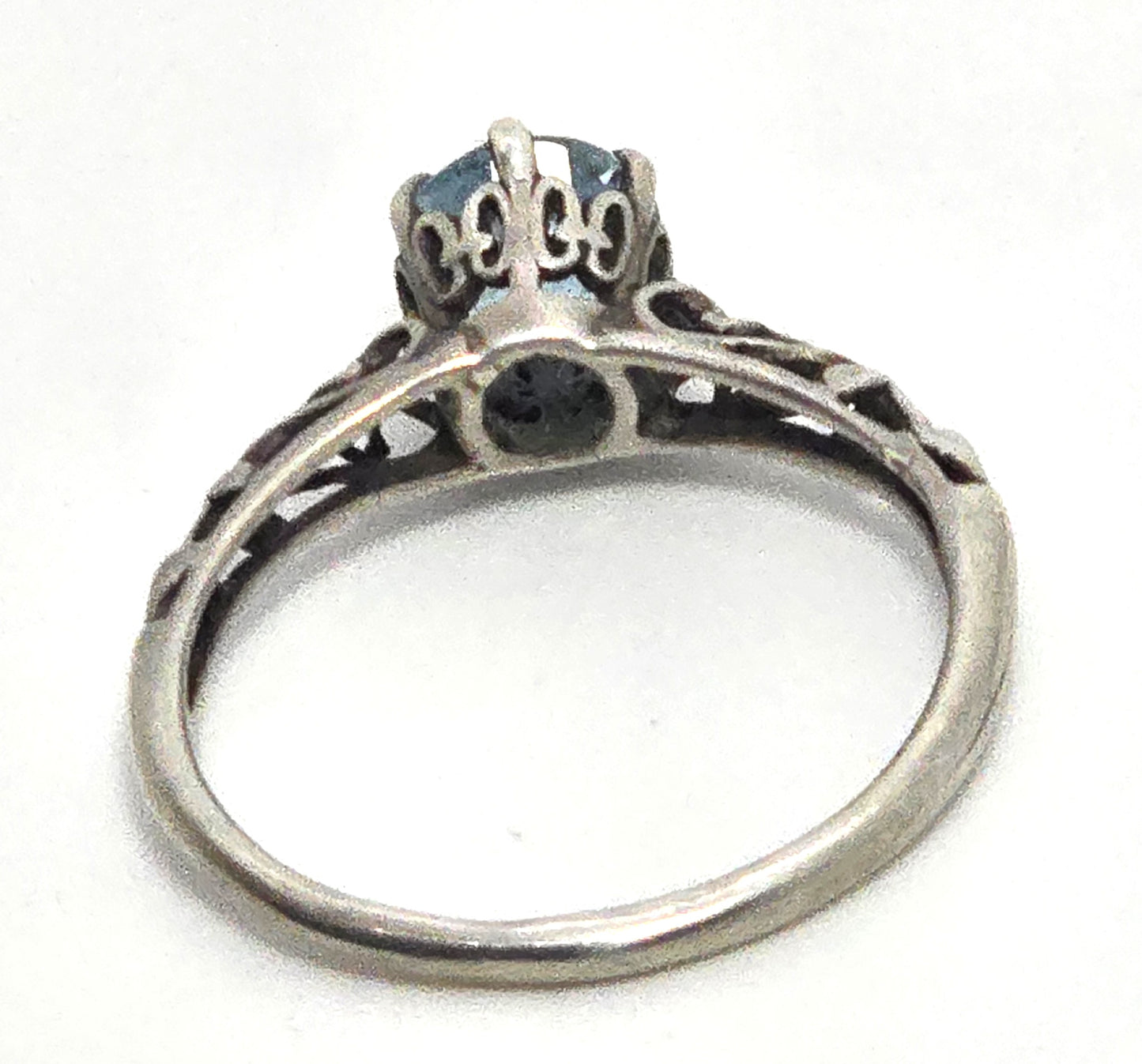 Blue Topaz round gemstone vintage filigree scroll sterling silver ring size 6