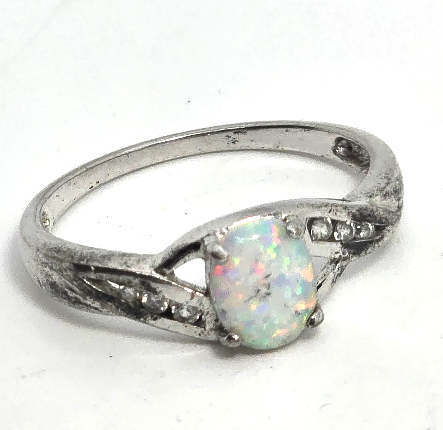 RJ  Graziano White Fire opal Cubic Zirconia sterling silver vintage ring size 10