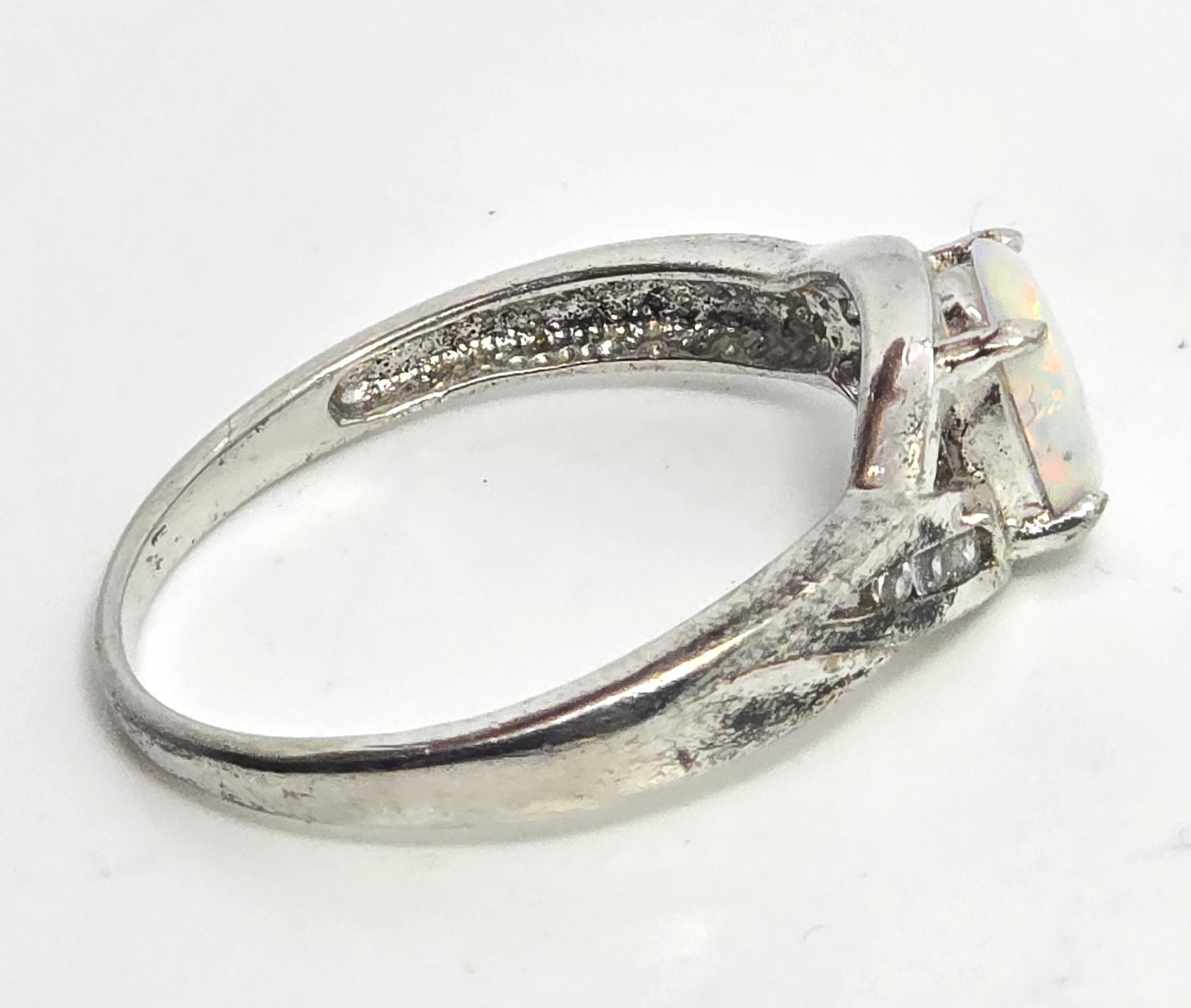 RJ  Graziano White Fire opal Cubic Zirconia sterling silver vintage ring size 10