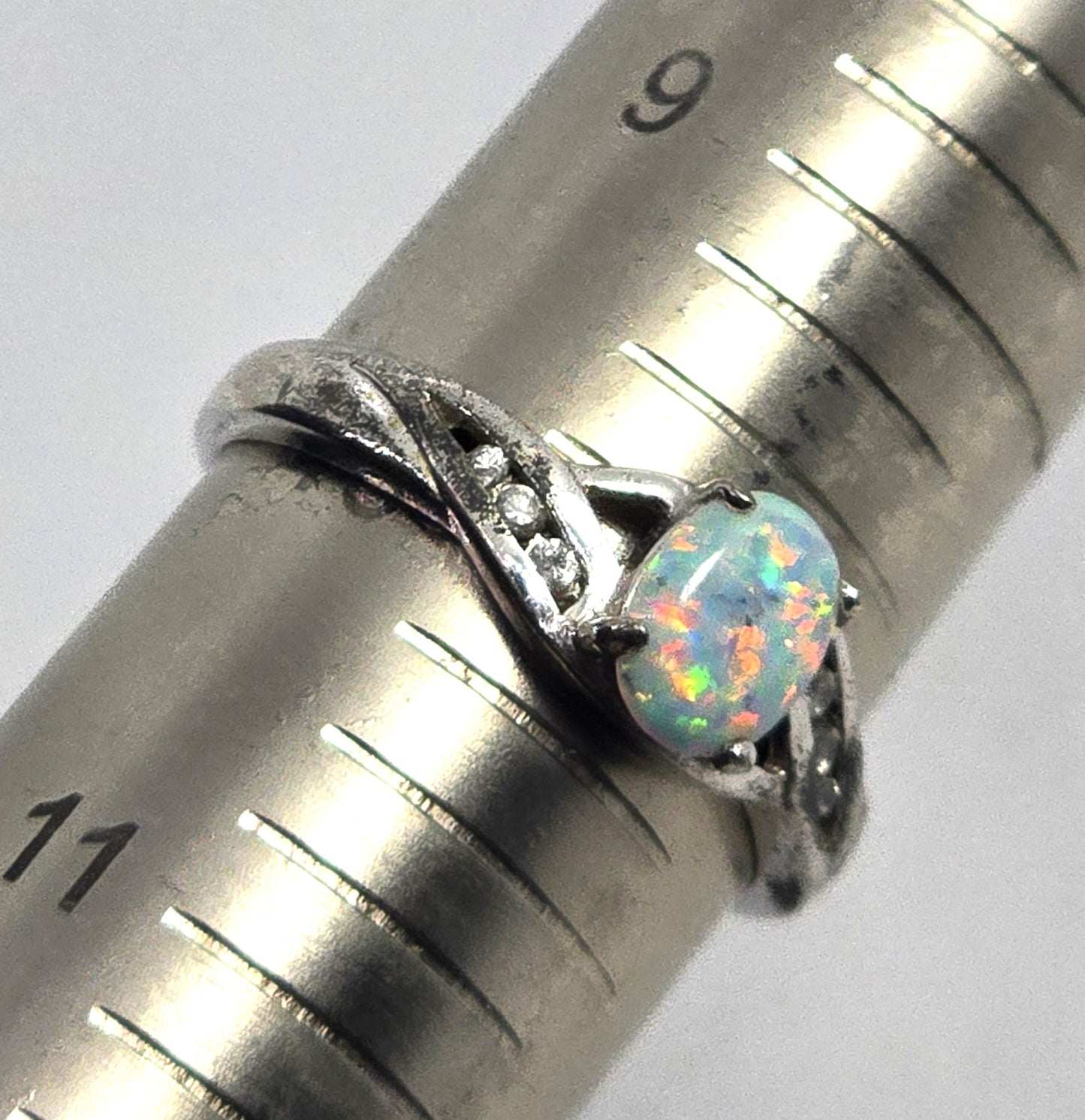 RJ  Graziano White Fire opal Cubic Zirconia sterling silver vintage ring size 10