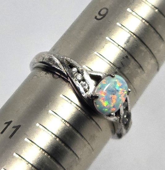 RJ  Graziano White Fire opal Cubic Zirconia sterling silver vintage ring size 10