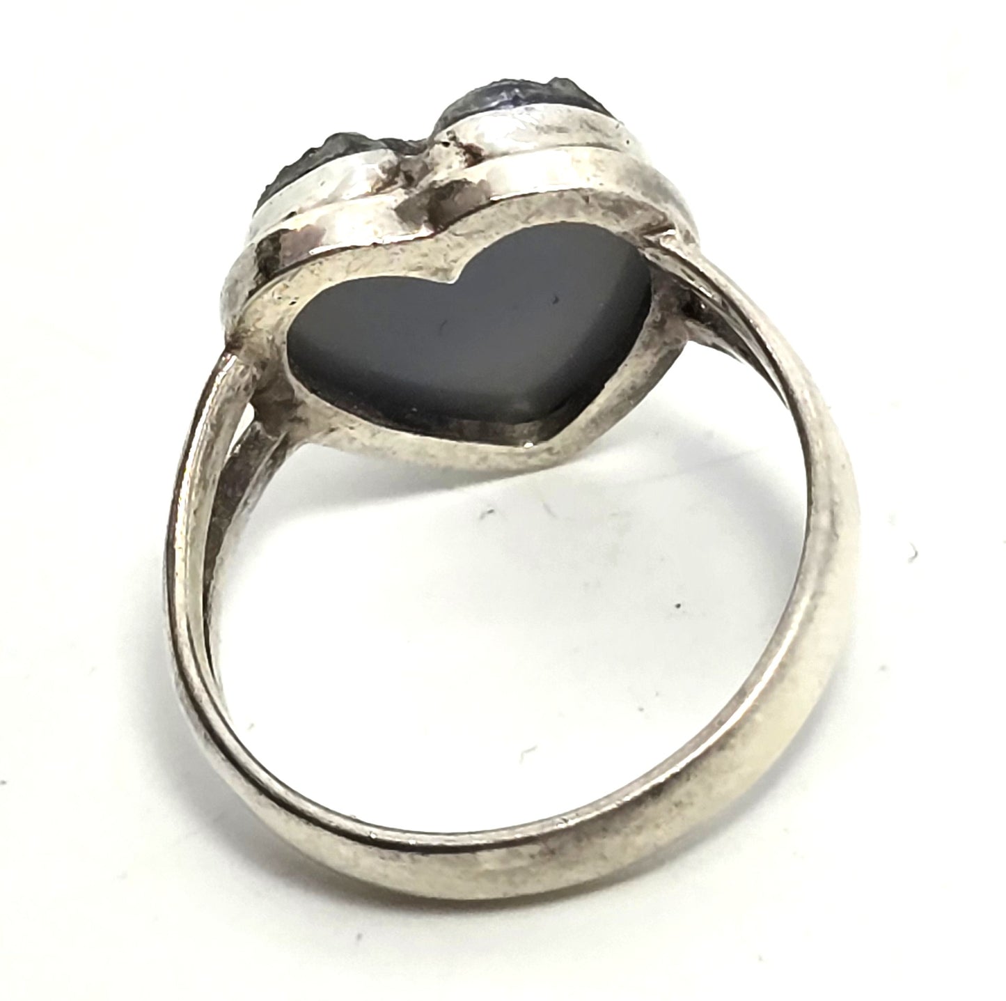 Purple Peacock Aura Titanium Druzy quartz heart gemstone sterling silver ring size 7