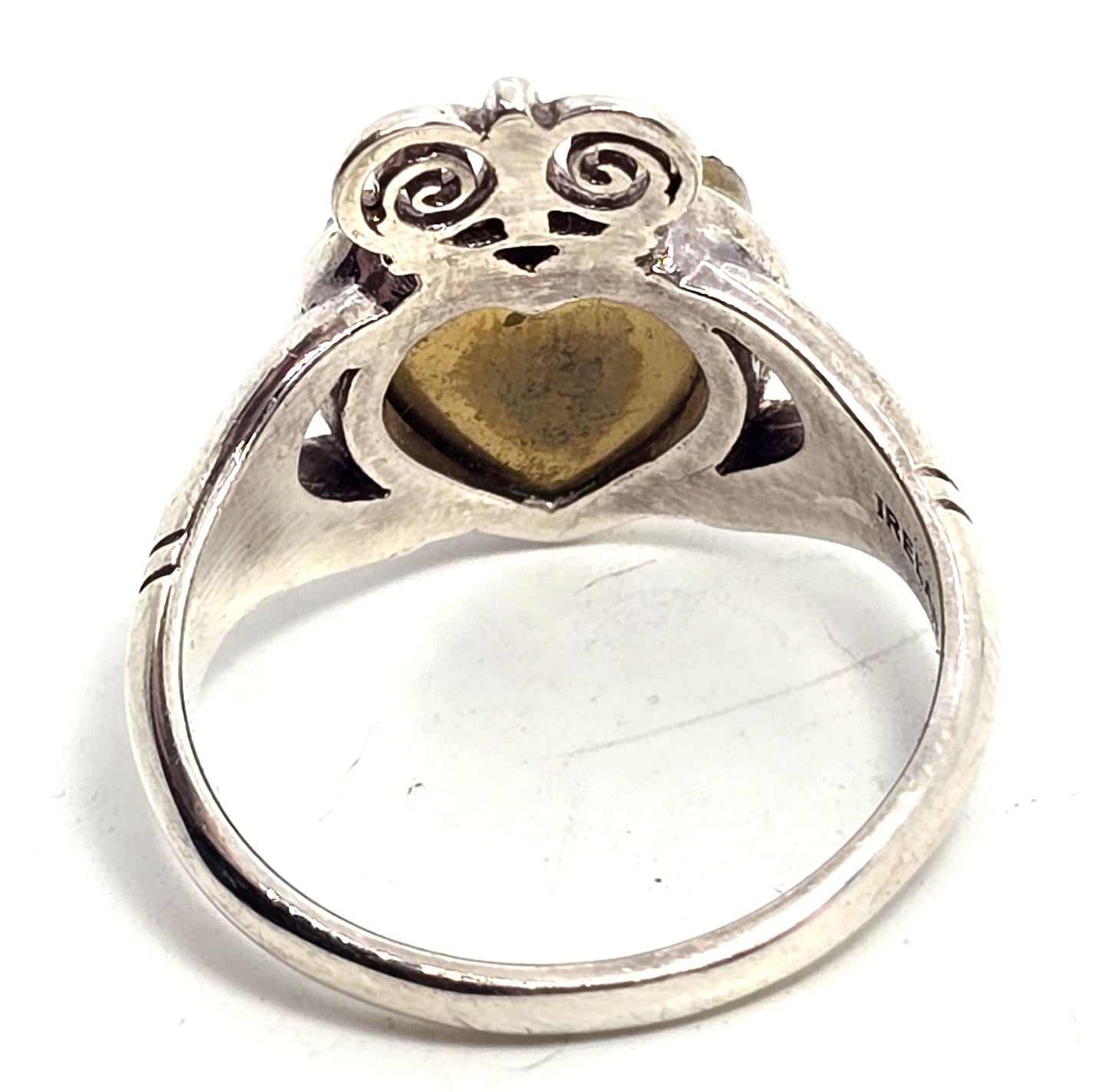 Ireland Claddagh Gold Titanium Druzy quartz heart sterling silver ring size 10