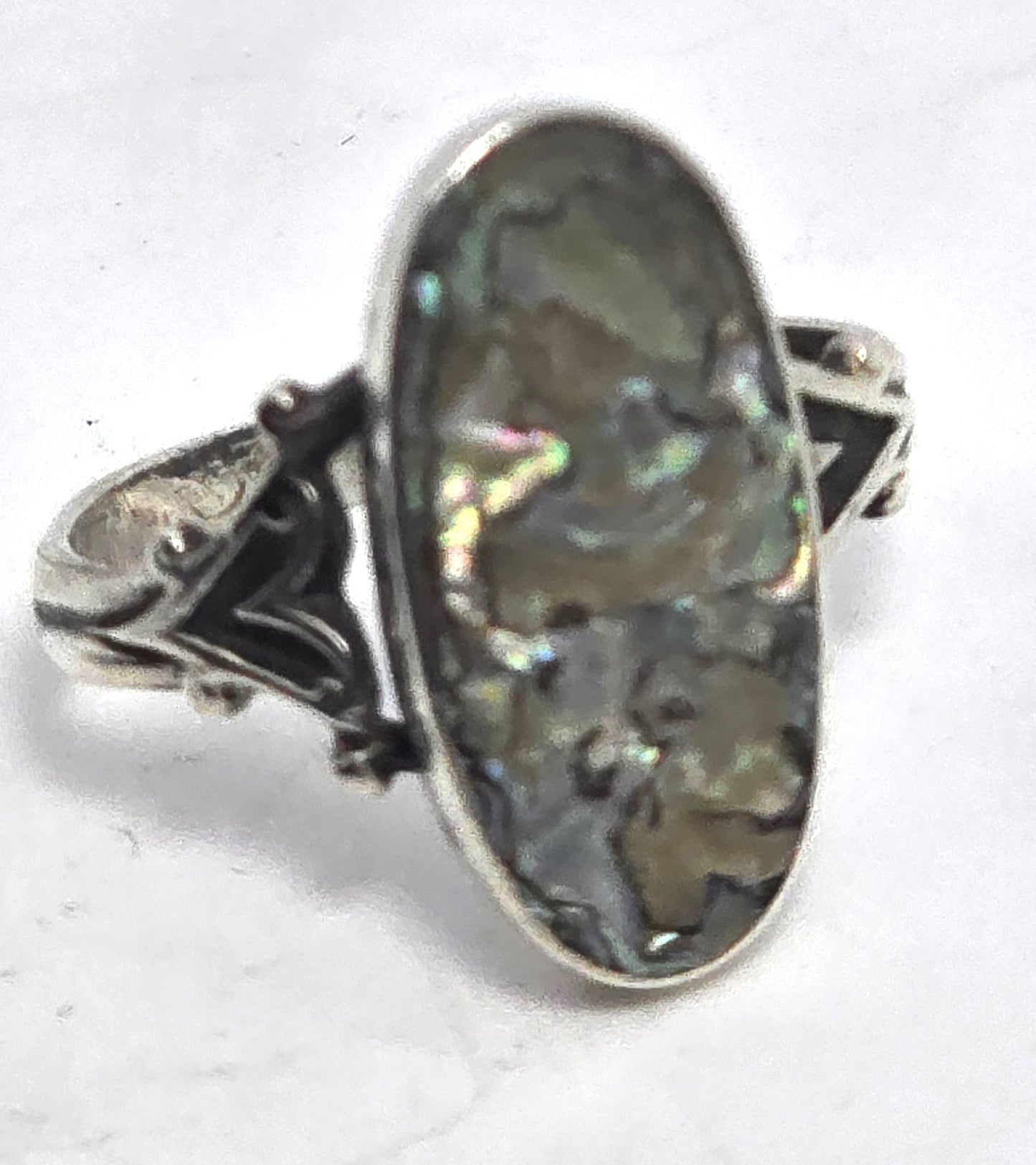 Abalone Paua shell Southwestern long sterling silver ring size 6.5