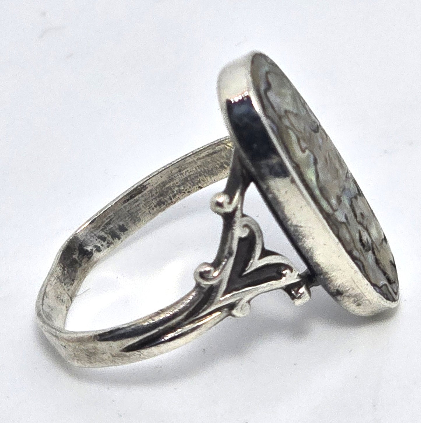 Abalone Paua shell Southwestern long sterling silver ring size 6.5