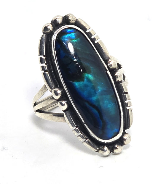 K mtz Martinez Native American sterling silver ring Abalone Paua shell ring size 6.5