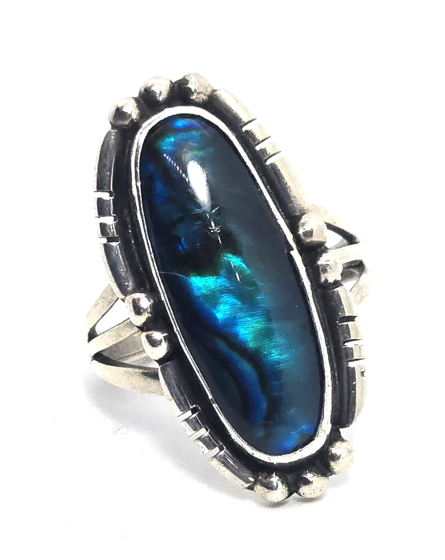 K mtz Martinez Native American sterling silver ring Abalone Paua shell ring size 6.5