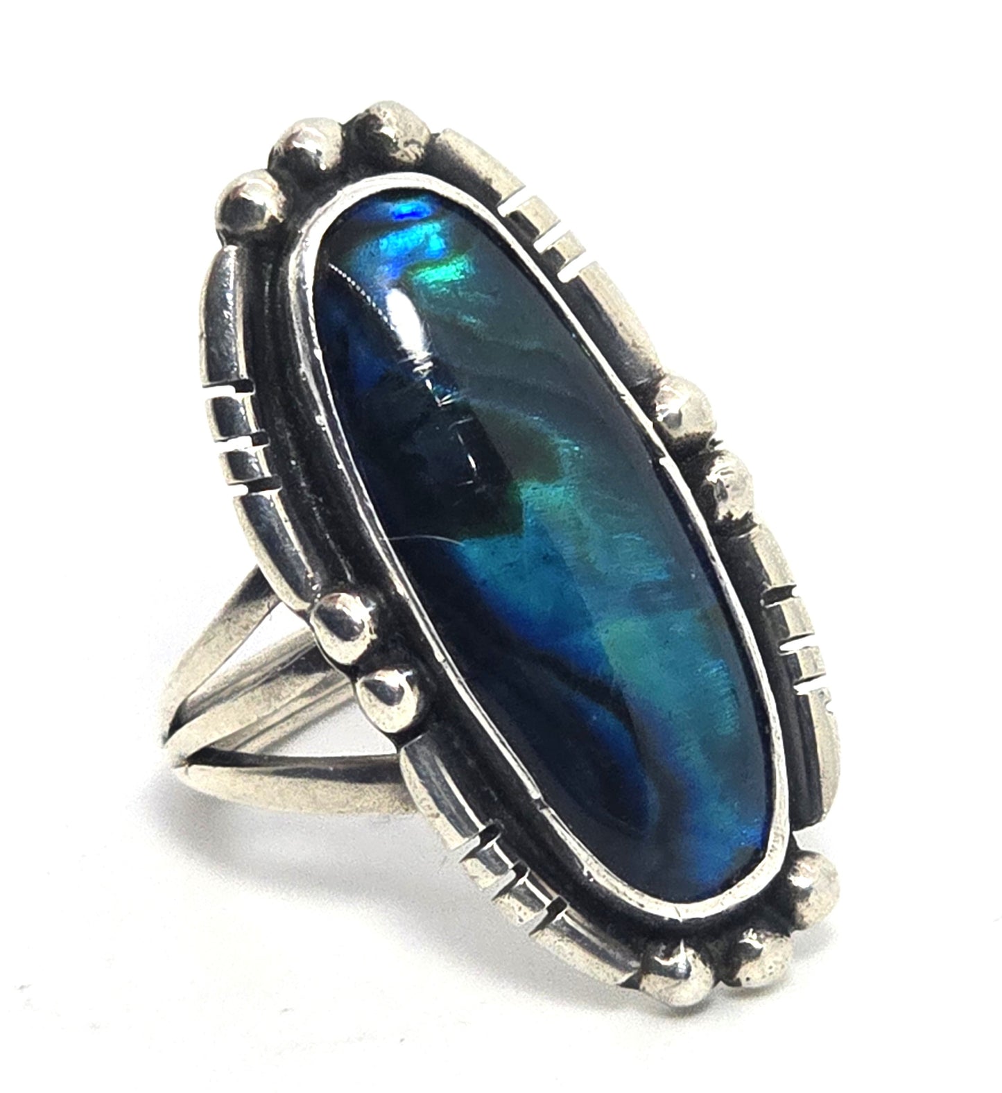 K mtz Martinez Native American sterling silver ring Abalone Paua shell ring size 6.5