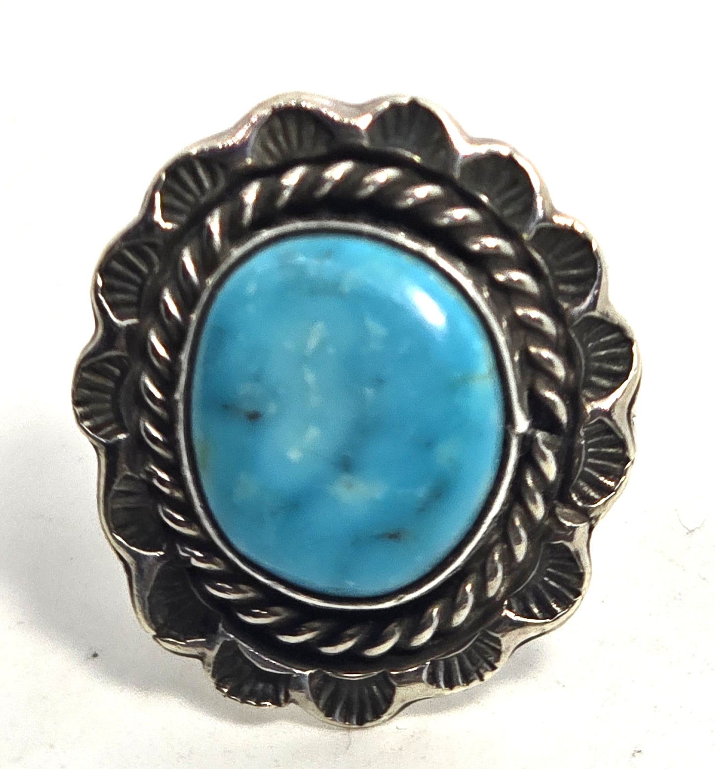 EMY Eugene Yvonne Mahooty turquoise sterling silver vintage Native American ring size 8