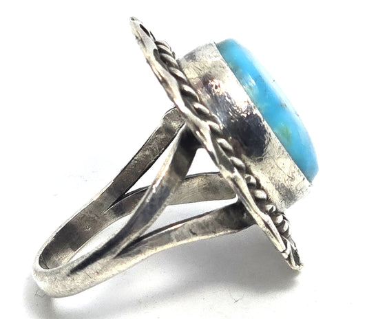EMY Eugene Yvonne Mahooty turquoise sterling silver vintage Native American ring size 8