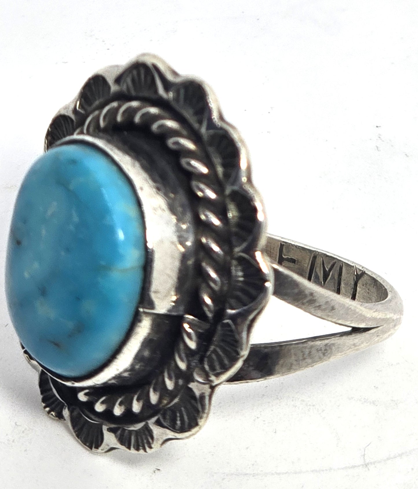 EMY Eugene Yvonne Mahooty turquoise sterling silver vintage Native American ring size 8