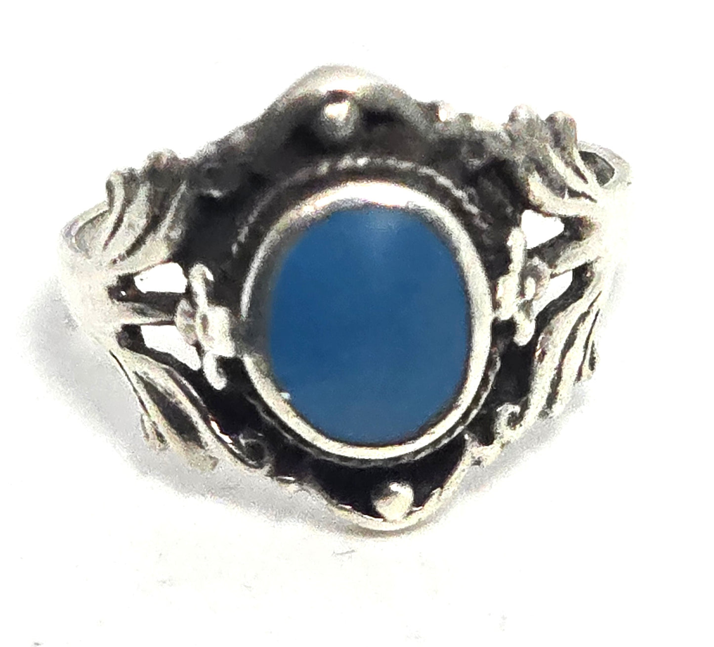 Turquoise split shank Southwestern vintage flower sterling silver ring size 8.5