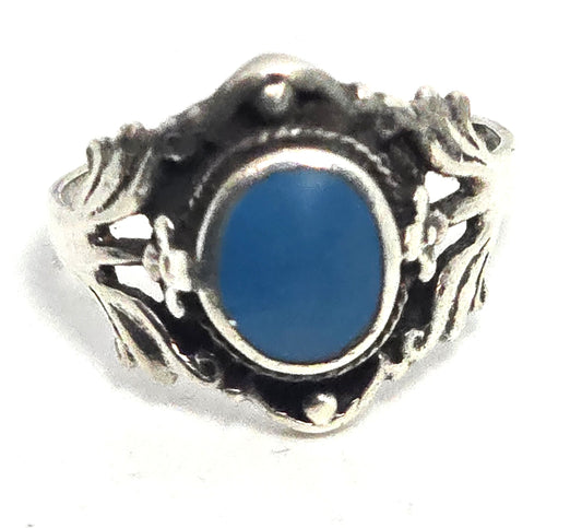 Turquoise split shank Southwestern vintage flower sterling silver ring size 8.5