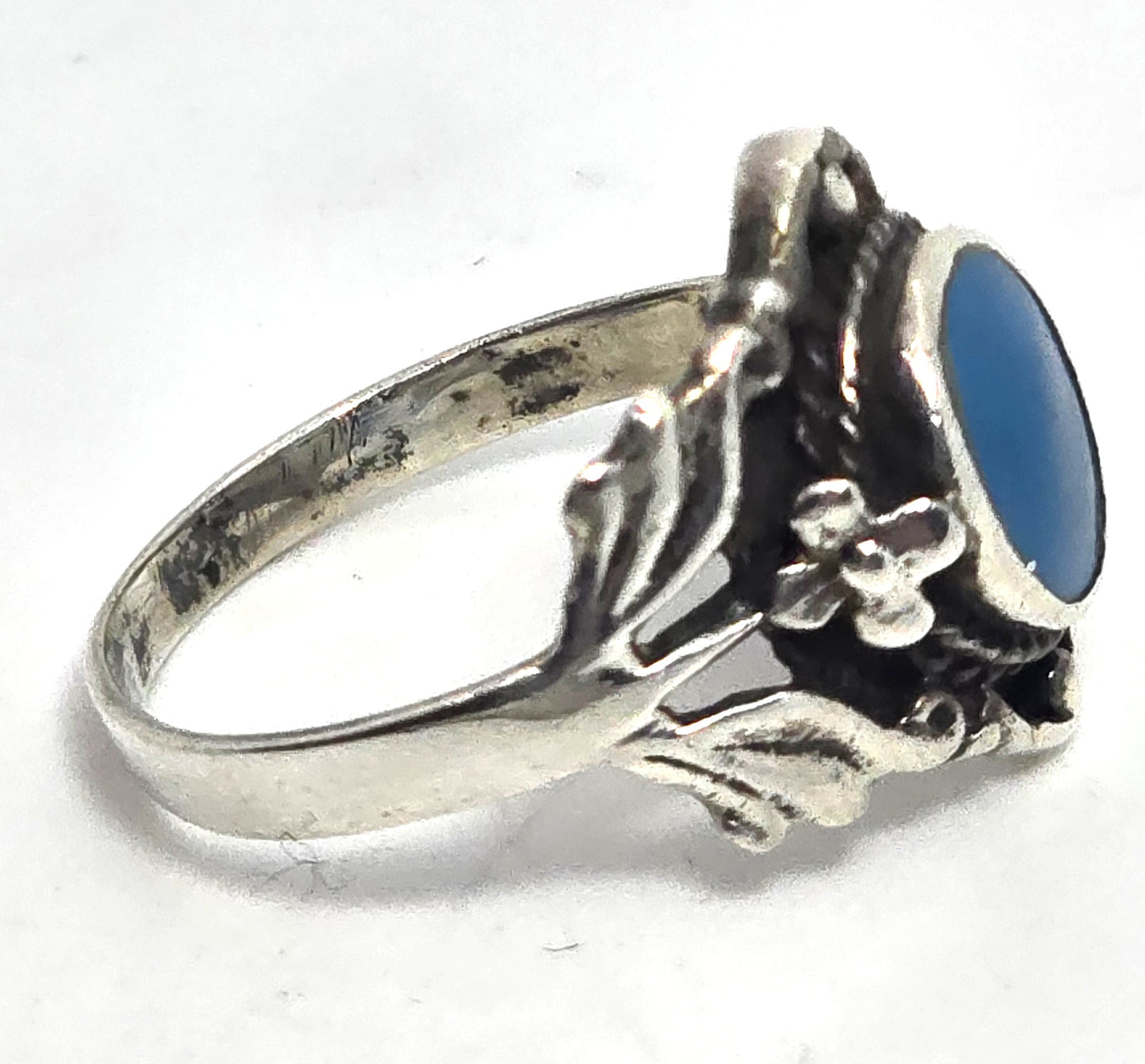 Turquoise split shank Southwestern vintage flower sterling silver ring size 8.5