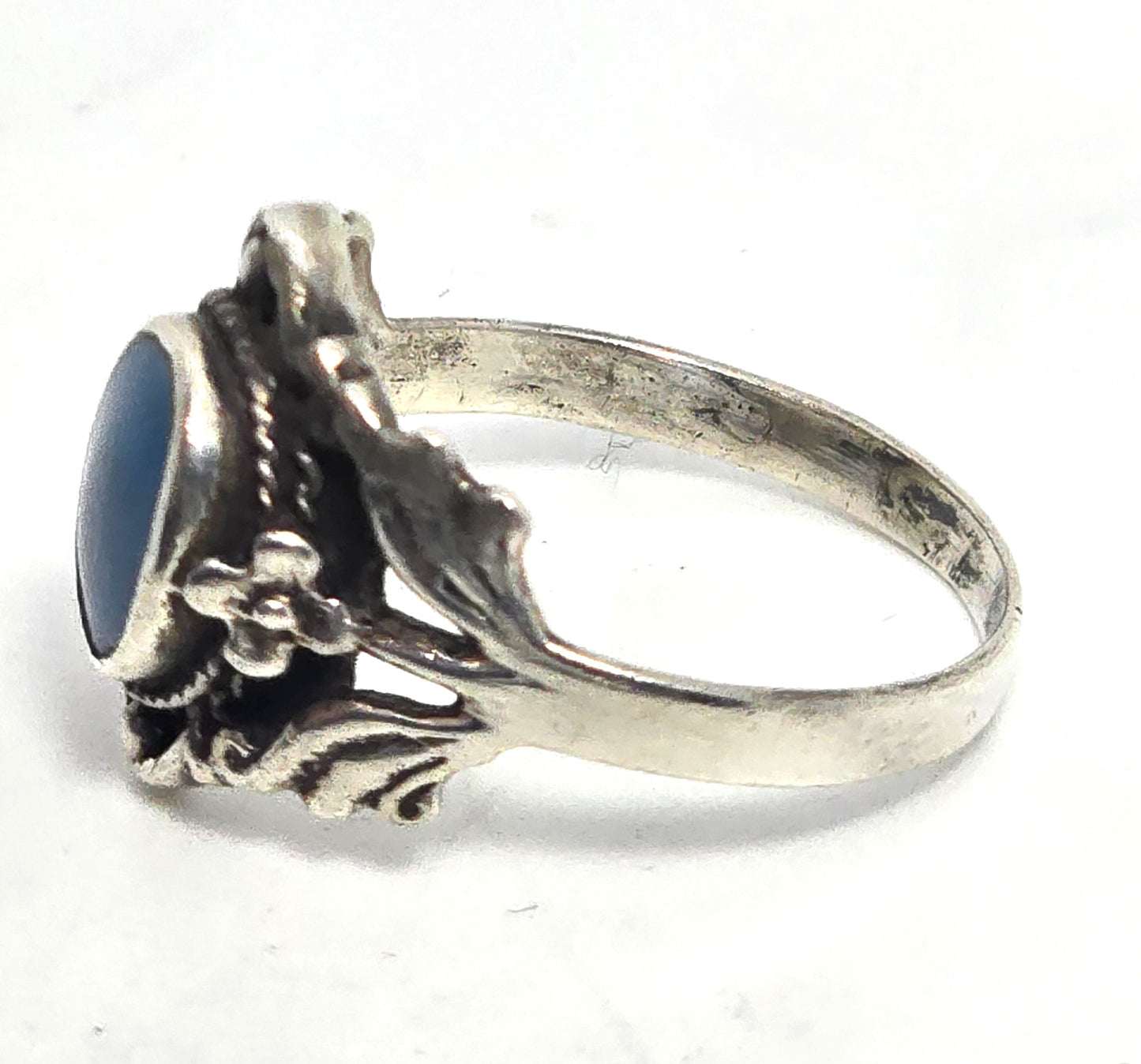 Turquoise split shank Southwestern vintage flower sterling silver ring size 8.5