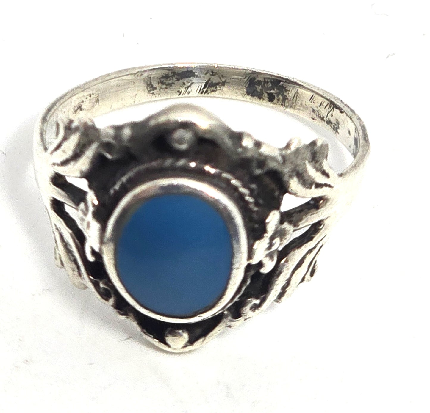 Turquoise split shank Southwestern vintage flower sterling silver ring size 8.5
