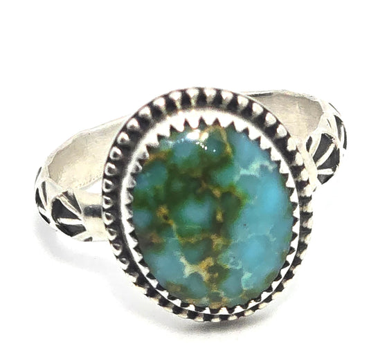Gemstoned Turquoise Ring Signed vintage sterling silver size 7.75