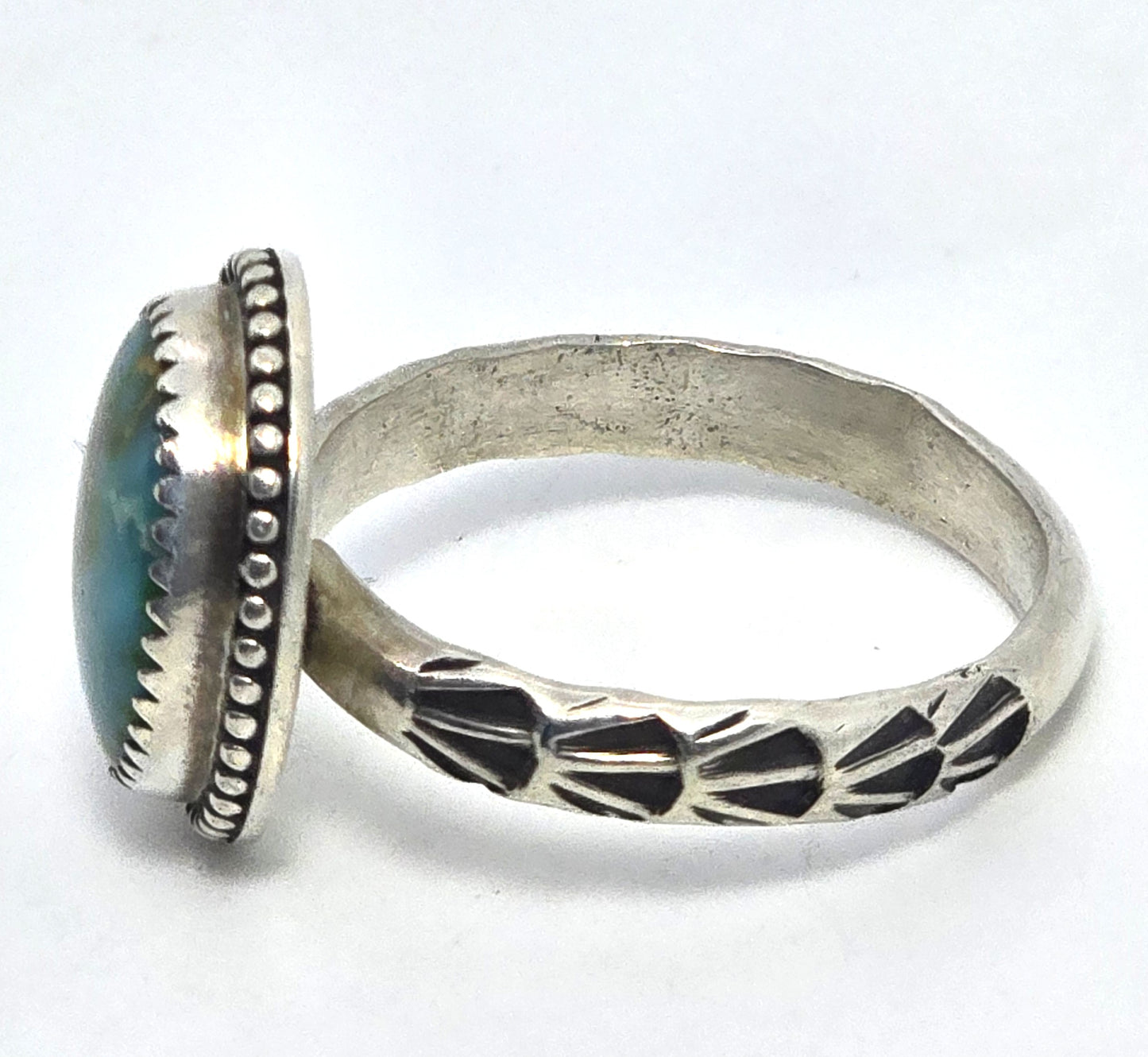 Gemstoned Turquoise Ring Signed vintage sterling silver size 7.75