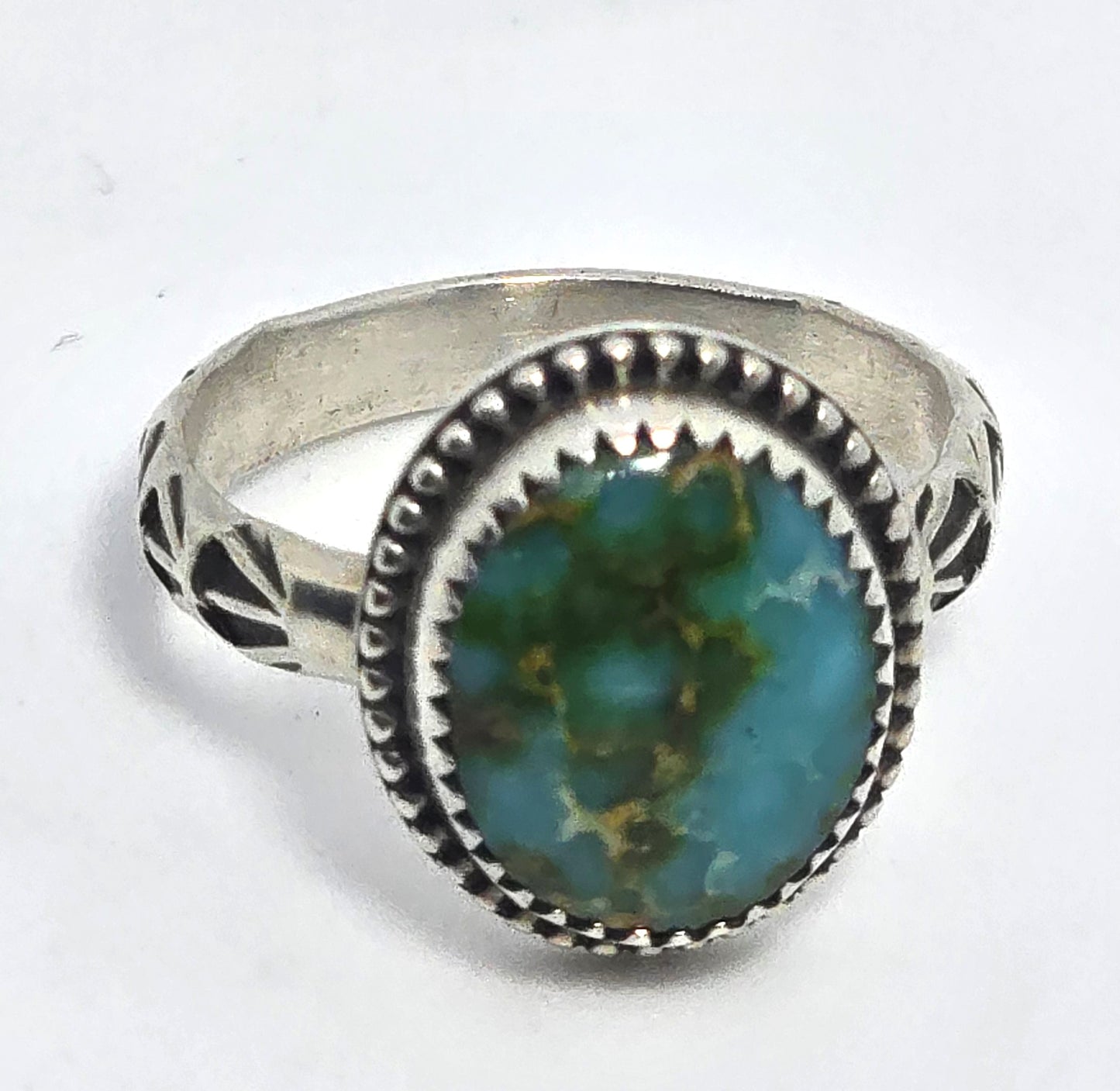 Gemstoned Turquoise Ring Signed vintage sterling silver size 7.75