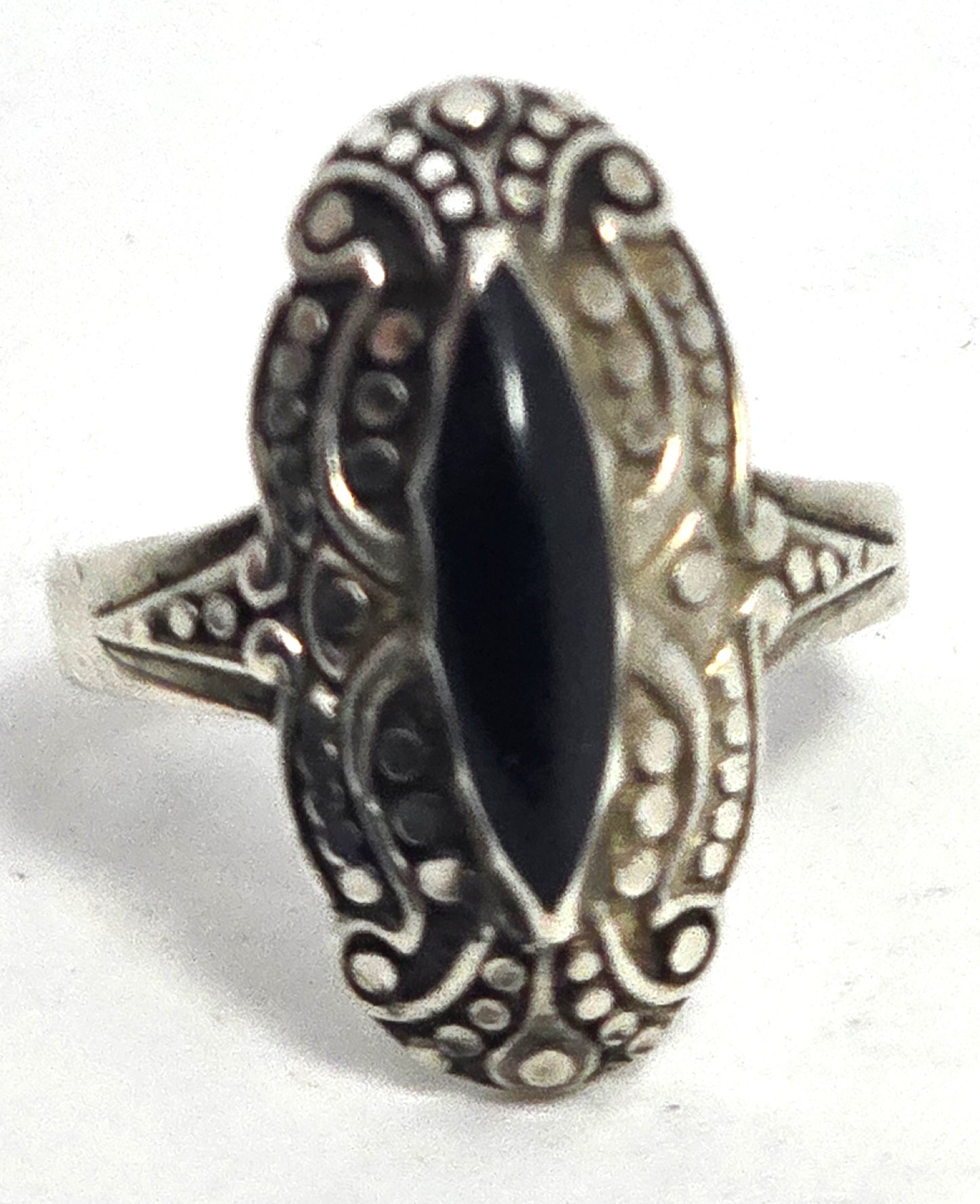 SC Cloud Black onyx long vintage sterling silver ring size 7