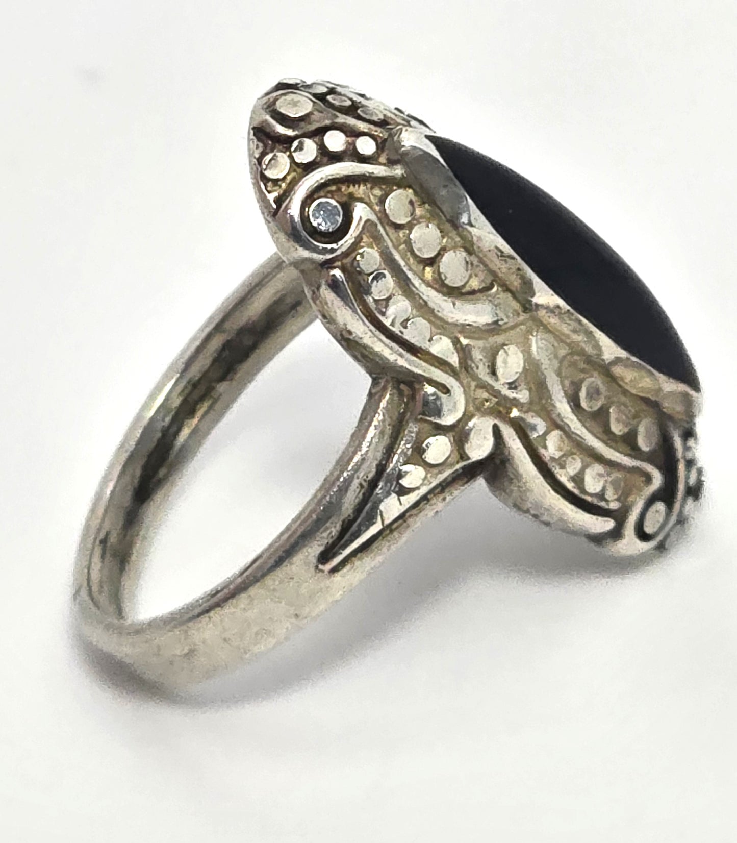 SC Cloud Black onyx long vintage sterling silver ring size 7