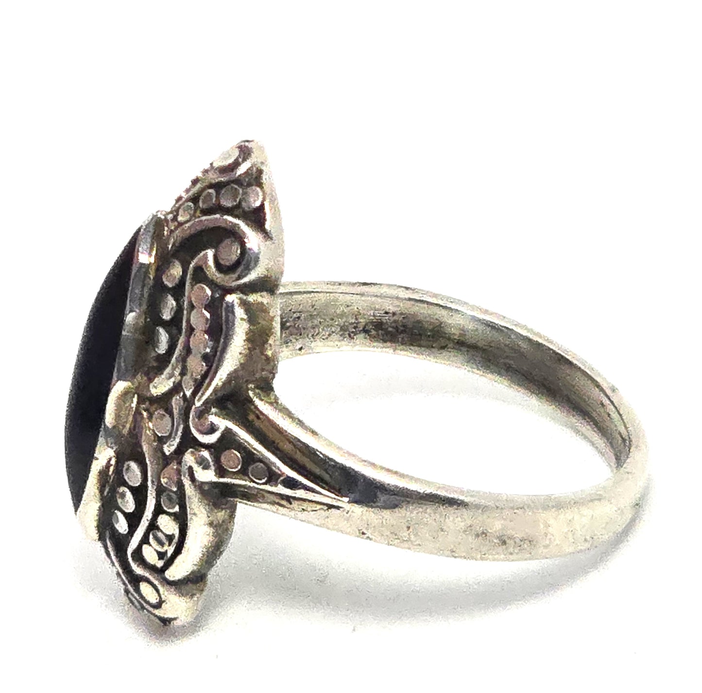 SC Cloud Black onyx long vintage sterling silver ring size 7