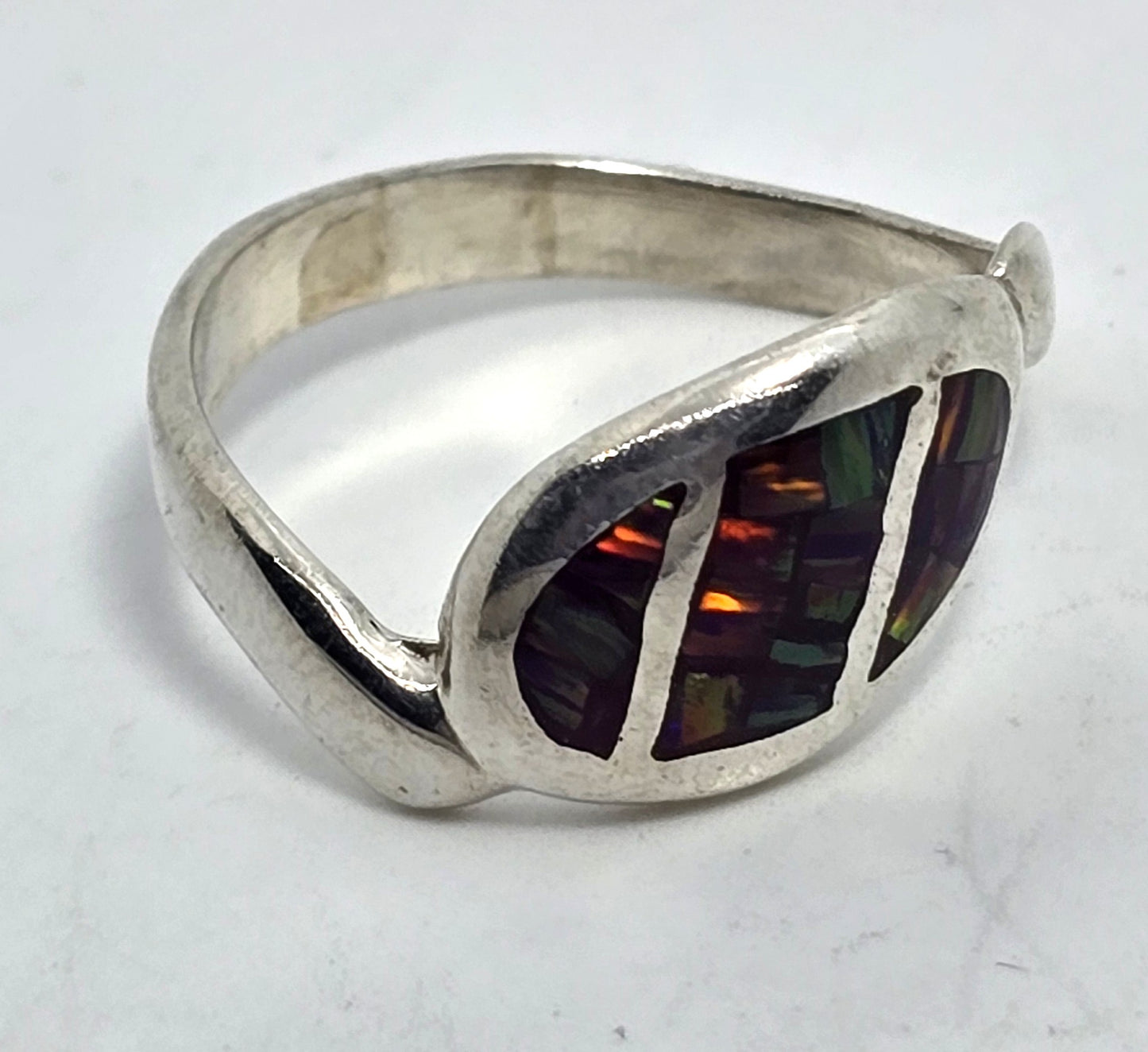 Mexican bright Purple Pink Fire Opal  vintage sterling silver ring size 10