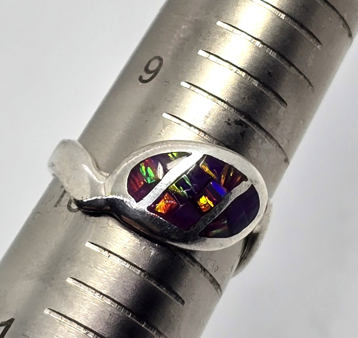 Mexican bright Purple Pink Fire Opal  vintage sterling silver ring size 10